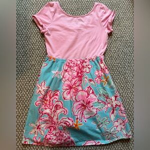Lilly Pulitzer Pink Top Aqua Floral Knit Dress